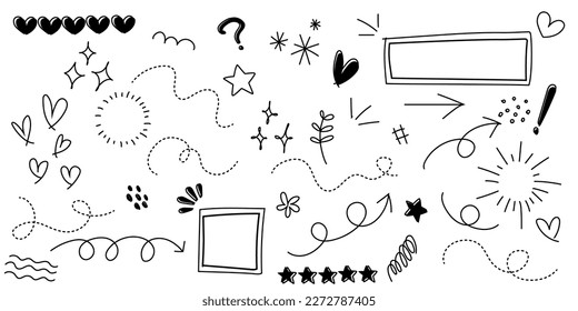 Set of black color hand drawn elements. Vector illustration.
