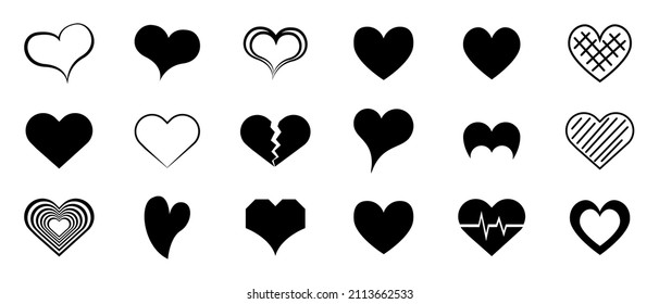 Set of black color hearts on an isolated background. The 14th of February. Valentine's Day. Set of hearts for your design. Vector EPS 10	
