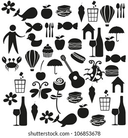 Set black color icons isolated on white background, vector illustration