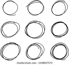 Set of black color line handdrawing as circle or round shape for decoration or frame