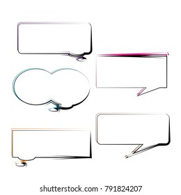 set of  black and color outline bubble speech quote box template vector isolated on white background
