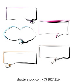 set of  black and color outline bubble speech quote box template vector isolated on white background