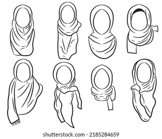 Set of black color outline or icon hijab muslim design