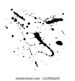 Set of black color paint splashes isolated on white background. Art vector illustration