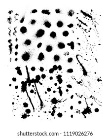 Set of black color paint splashes isolated on white background. Art vector illustration