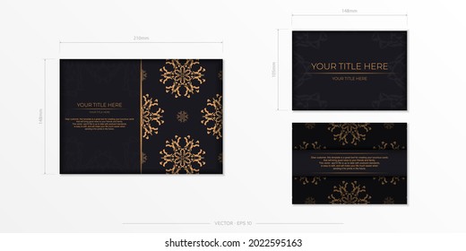 Set von schwarzen Postkartenvorlagen mit indischen Mustern. Vector Print-bereit Einladung Design mit mandala Ornament.