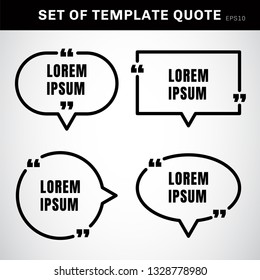 Set of black color quote Speech bubble on white background. Message text box template. Vector illustration