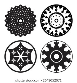 Set of black color round flower floral pattern vector design.