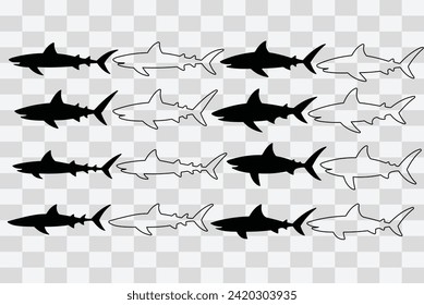 a set of black color shark vector