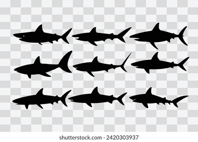 a set of black color shark vector