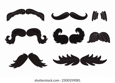 set of black colored mustaches vector. vector illustration 