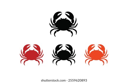 Set of Black and Colorful Crab Silhouette Vector Designs, marine themes, coastal art, seafood logos, nature graphics, aquatic symbols, digital artwork, ocean projects, easily editable.