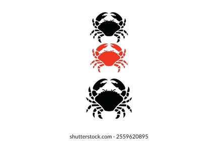 Set of Black and Colorful Crab Silhouette Vector Designs, marine themes, coastal art, seafood logos, nature graphics, aquatic symbols, digital artwork, ocean projects, easily editable.