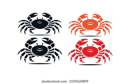 Set of Black and Colorful Crab Silhouette Vector Designs, marine themes, coastal art, seafood logos, nature graphics, aquatic symbols, digital artwork, ocean projects, easily editable.