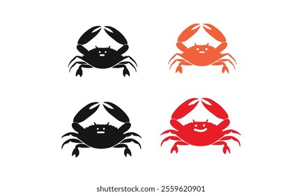 Set of Black and Colorful Crab Silhouette Vector Designs, marine themes, coastal art, seafood logos, nature graphics, aquatic symbols, digital artwork, ocean projects, easily editable.