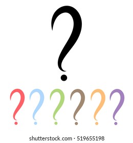 Set of black and coloured question mark sign icon, vector. Flat design style