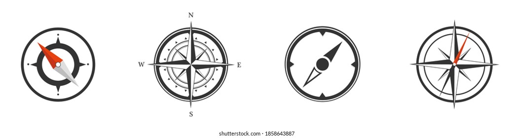 Set of black compass icons isolated on white background. Vector illustration
