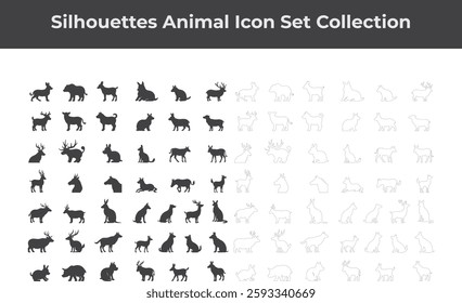 Set of black comprehensive animals silhouette design Icon logo illustration isolated on white background