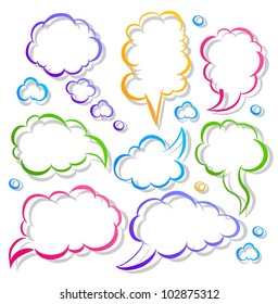 The set of a black contour speech bubbles and shadow