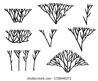 Set of black coral seaweeds silhouettes flat vector illustration isolated on white background