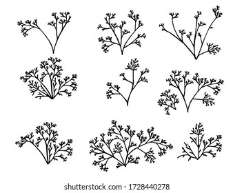 Set of black coral seaweeds silhouettes flat vector illustration isolated on white background