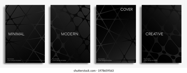Set of black cover design template. Abstract line geometric shapes composition for banner, poster, card, flyer and wallpaper. Vector