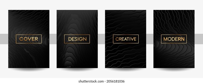 Set von schwarzen Cover Design-Vorlage mit Wellen für Poster, Banner, Flyer, Broschüre und Tapete.