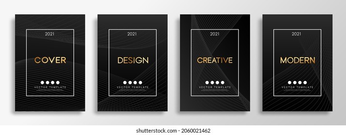 Set of black cover design template with wavy lines for poster, banner, flyer, brochure and wallpaper. Eps 10 vector