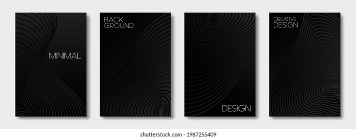 Set of black cover design templates. Abstract geometric pattern with wavy lines for banner, card, posters, and wallpaper. Vector