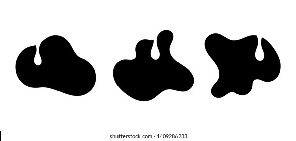 Set of black cow spots with milk drops. Rough doodle style vector illustration applicable for logo and package design.