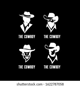 set of black cowboy bandit head logo icon design 