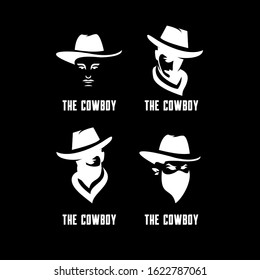 set of black cowboy bandit head logo icon design 