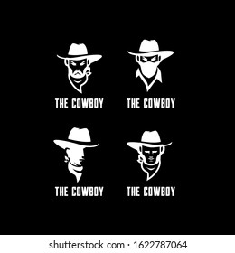 set of black cowboy bandit head logo icon design 