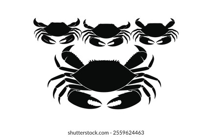 Set of Black Crab Silhouette Vector Designs,  coastal art, seafood logos, nature graphics, aquatic symbols, digital artwork, ocean projects, easily editable.