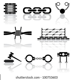 Set of black crime icons, illustration
