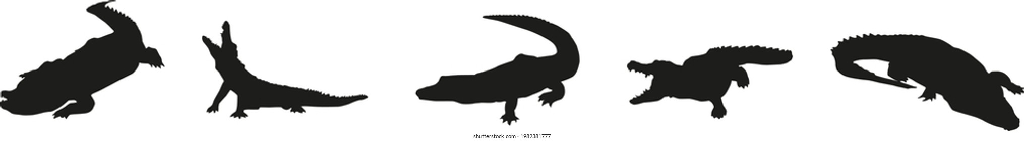 set of black crocodile silhouettes