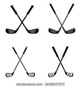 Set of Black Crossed Golf Clubs Icons – Vector Silhouette Style