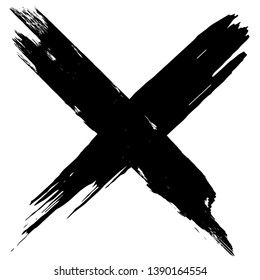Set of black crosses in grunge style. Dry brush strokes on white paper