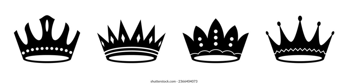 Set of black crown icons for apps and web, flat design vector illustration