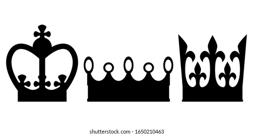 Set of black crown icons isolated on white background. Flat design. Vector illustration