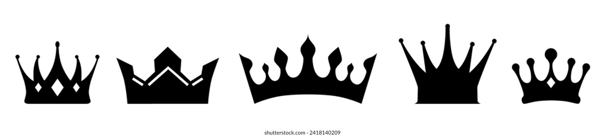 Set of black crown icons isolated on white background. Vector illustration