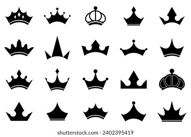 Set of black crown icons. Black crown symbol collection