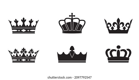 Set black crown Icons. Vector Illustration.