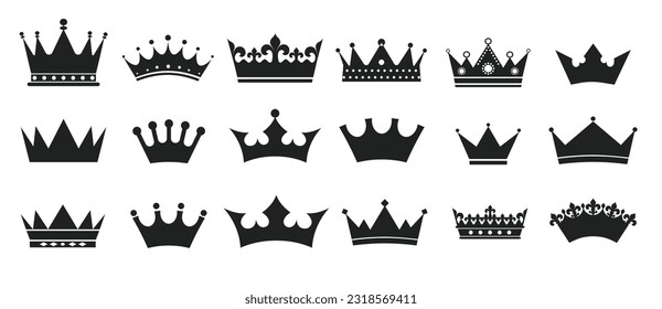 Set of Black crown isolated on gray background