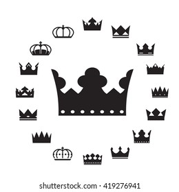 Set of Black crowns. Vector Icons