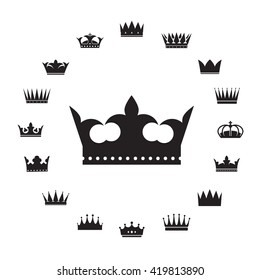 Set of black crowns. Vector Icons