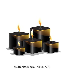 Set of black cubic candles. Vector illustration.