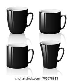 Set of black cups isolated on white background