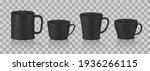 Set of black cups. Realistic coffee mugs.