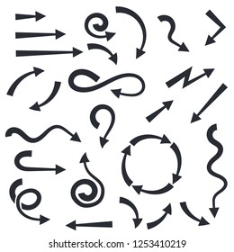 Set of black curled up arrows. Vector illustration isolated on white background